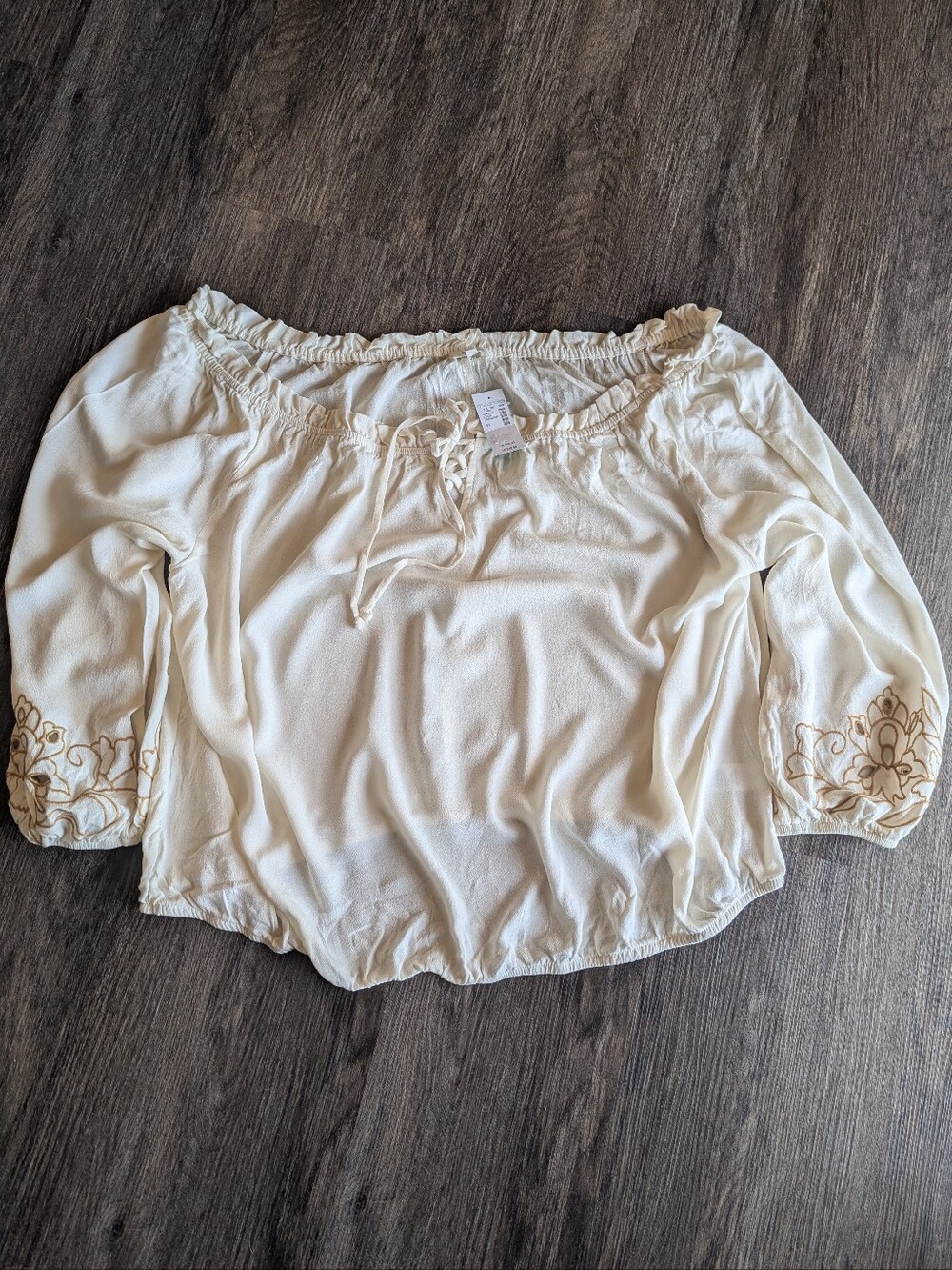 Maurices Boho Cream Off-Shoulder Embroidered Peasant Top 2X